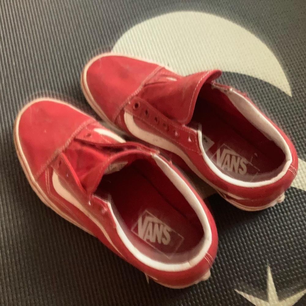 RED VANS WHITE STRIPE great condition j been jn basement never really worn much